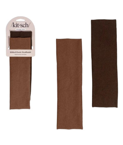 Kitsch  Non Slip Ribbed Elastic Headbands Mocha And Chocolate