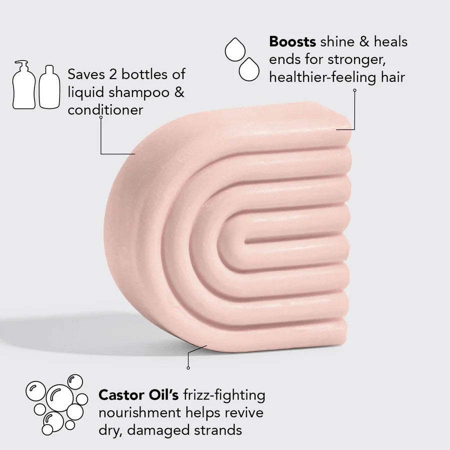 Kitsch nourishing castor oil solid conditioner bar, natural hair care product with a sleek packaging design.