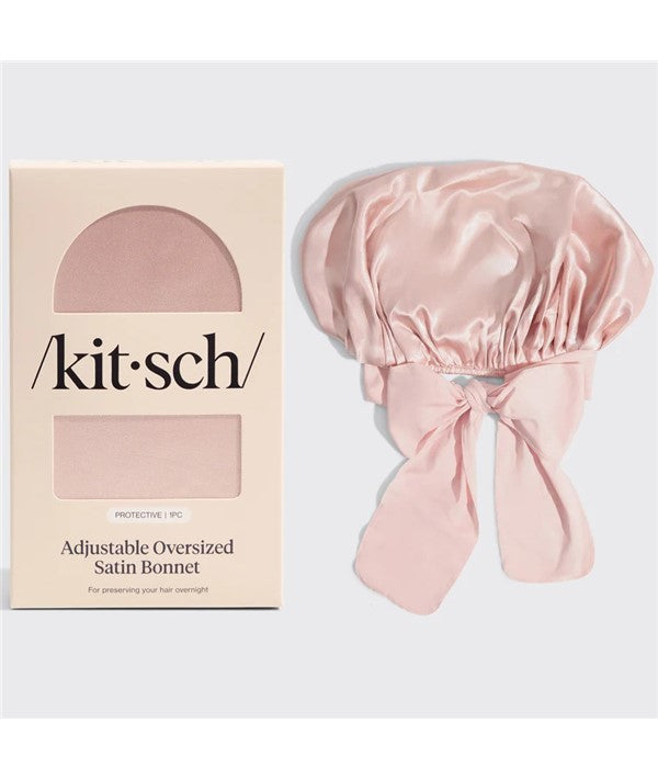 Kitsch oversized adjustable satin hair bonnet with soft, smooth fabric, designed for comfortable hair protection and styling.