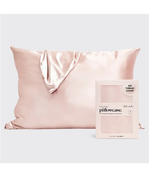 Kitsch Seriously So Soft satin pillowcase in cream color, smooth and shiny fabric designed for gentle hair and skin care.