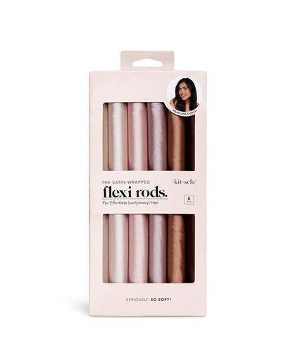 Kitsch Seriously So Soft satin-wrapped Flexi Rods in rosewood color, a set of six flexible hair styling accessories.