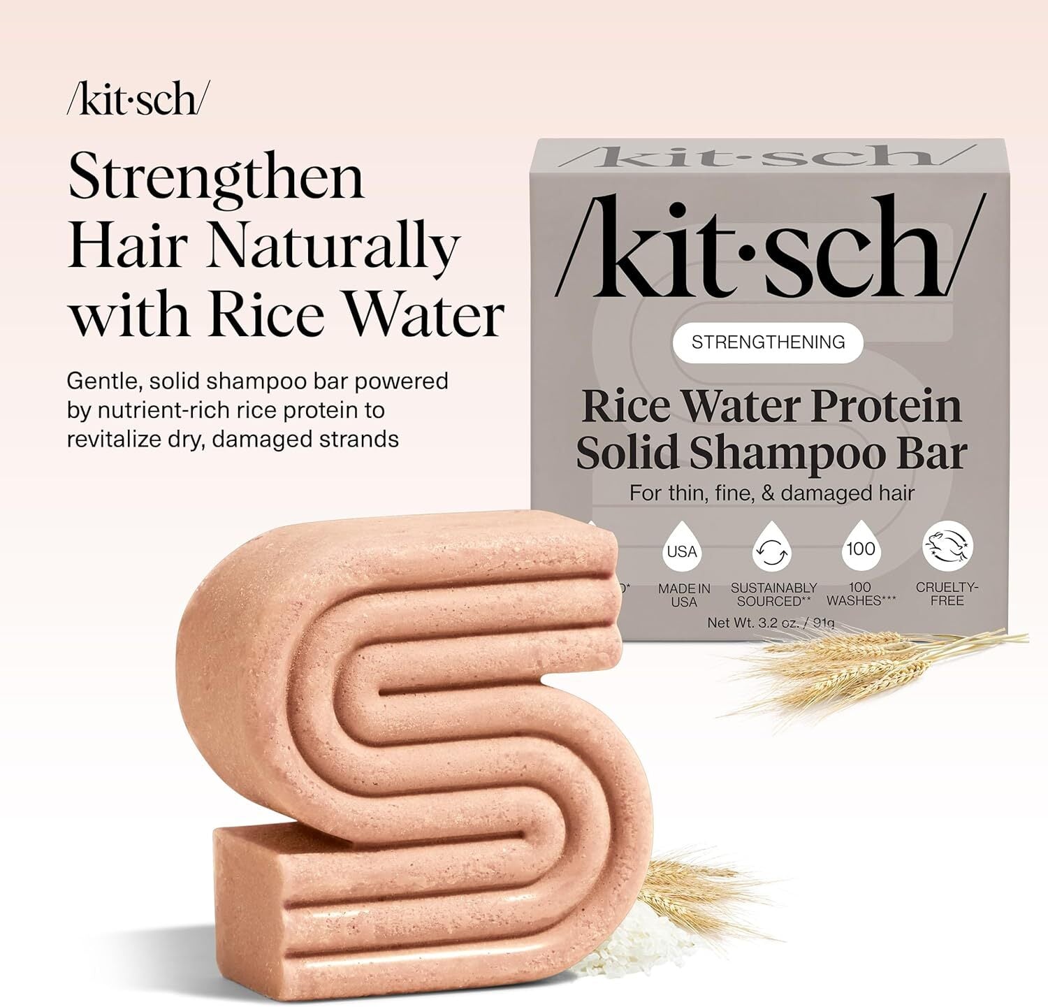 Kitsch  Strengthening Rice Water Protein Solid Shampoo Bar