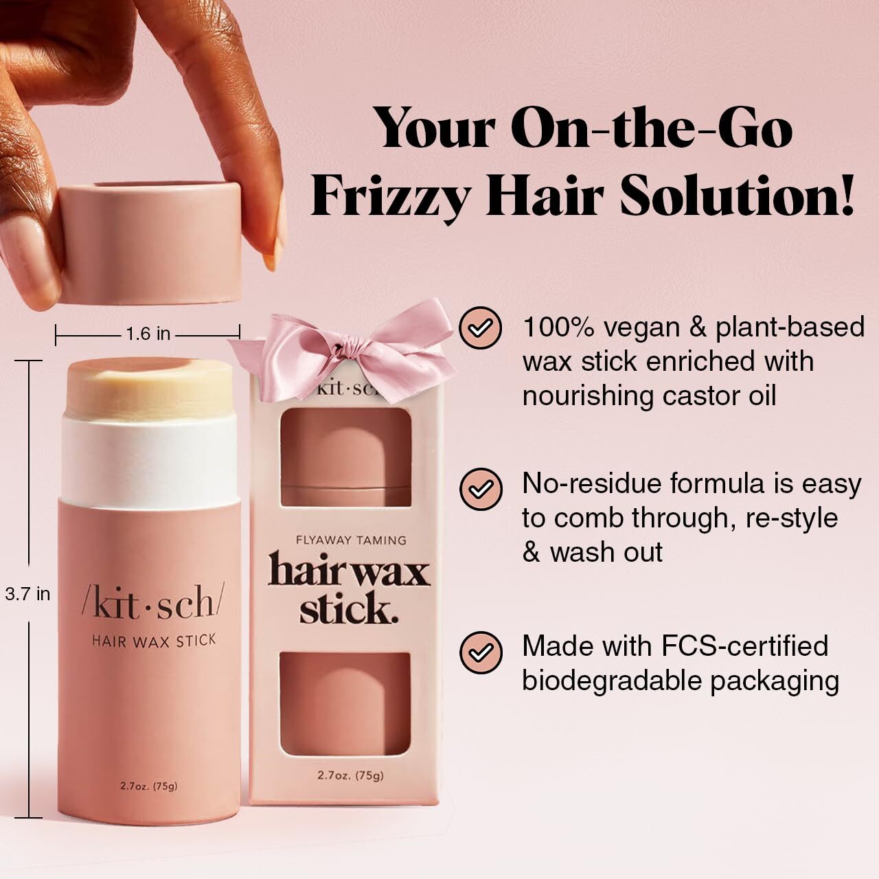 Kitsch Taming Hair Wax Stick for styling, featuring a sleek white stick with product branding, ideal for controlling and shaping hair.
