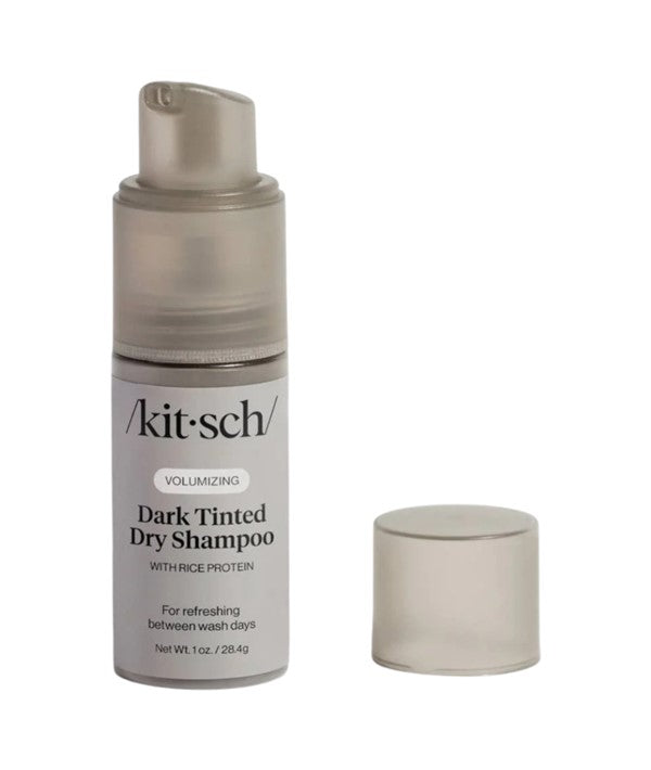 Kitsch volumizing rice protein dark tinted dry shampoo bottle showing dark tint formula for adding volume and freshness to hair