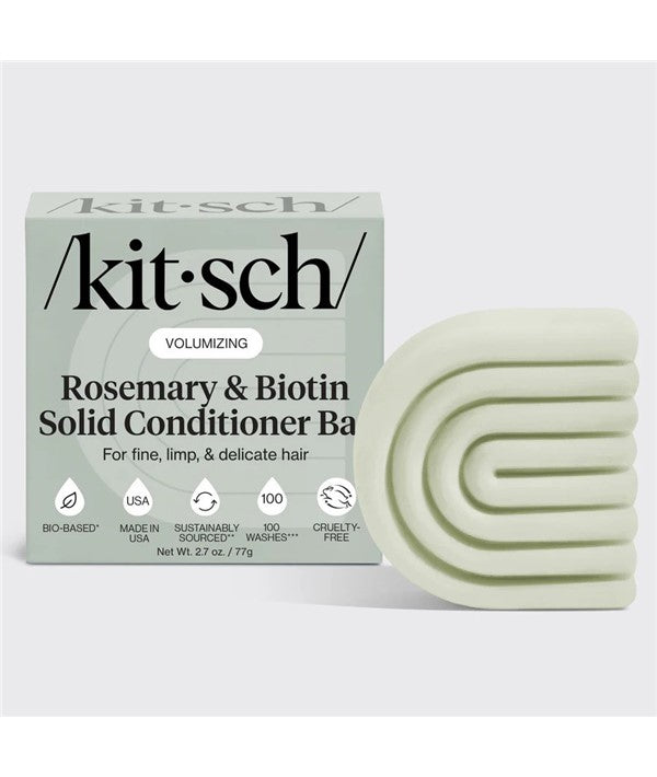 Kitsch volumizing rosemary and biotin solid conditioner bar with natural ingredients and eco-friendly packaging.