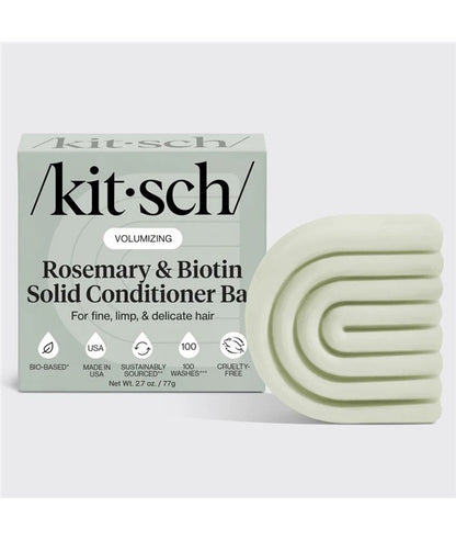 Kitsch volumizing rosemary and biotin solid conditioner bar with natural ingredients and eco-friendly packaging.