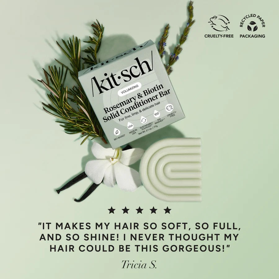 Kitsch volumizing rosemary and biotin solid conditioner bar, natural hair care product with fresh herbal scent and eco-friendly design.