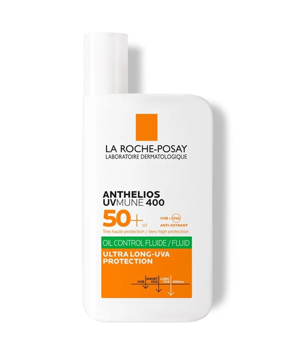 La Roche Posay Anthelios UVMune 400 SPF50+ fluid for sun protection and oil control, in 50ml bottle.