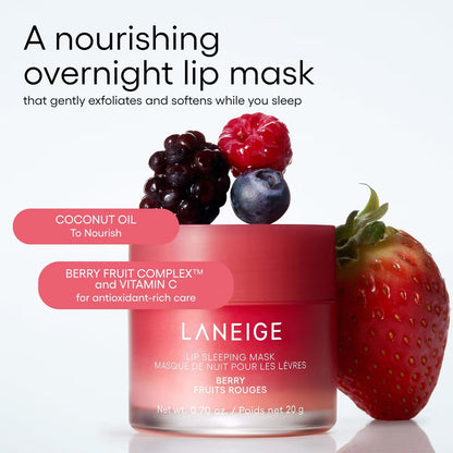 Laneige Berry Lip Sleeping Mask in 20g jar, K-Beauty skincare product with a smooth, berry-colored lip mask inside.