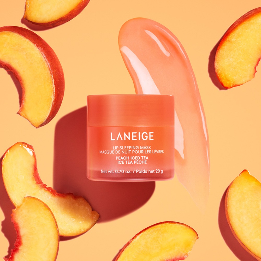 Laneige Peach Iced Tea Lip Sleeping Mask in 20g jar, K-beauty moisturizer for soft, hydrated lips overnight