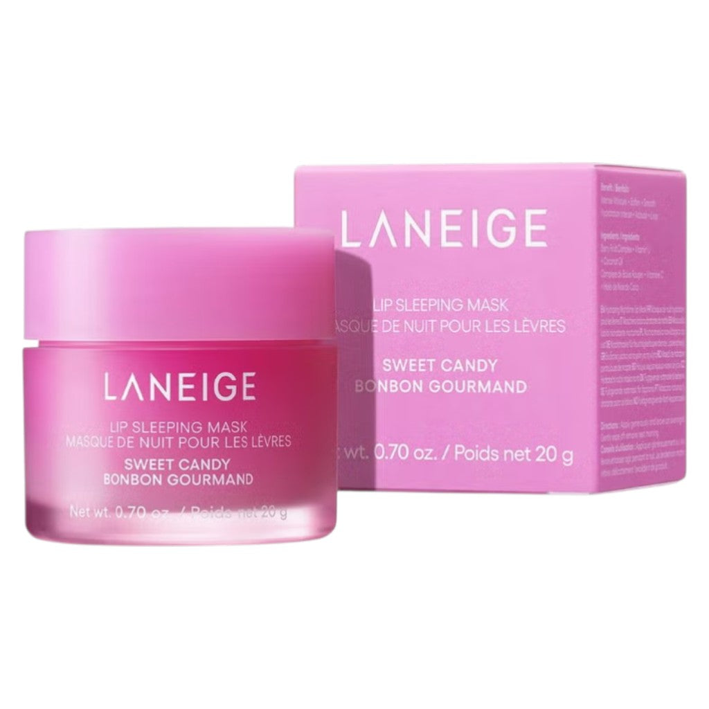 Laneige Lip Sleeping Mask Sweet Candy in 20g jar, a K-beauty moisturizer with a pink, sweet candy scent and smooth texture.