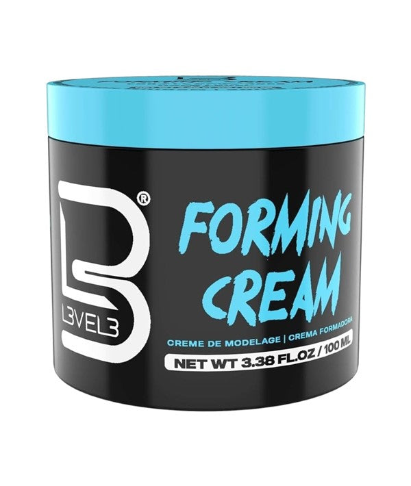 Level 3 Forming Cream hair styling product in a black jar with a green label
