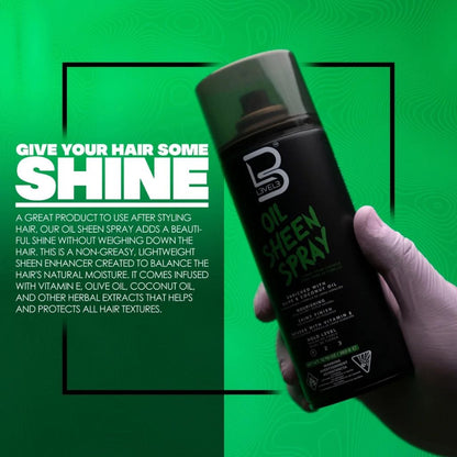 Level 3 Oil Sheen Spray hair styling product bottle, 383g aerosol can for adding shine to hair