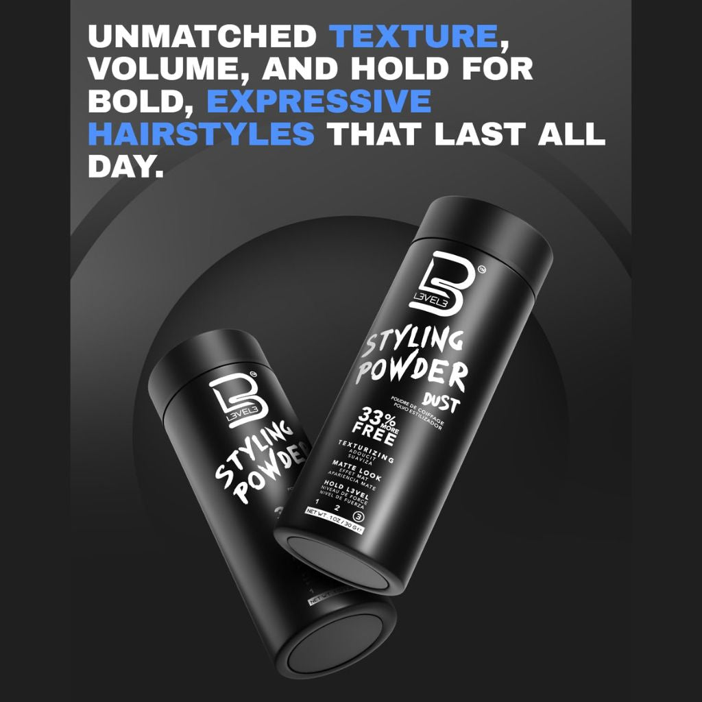 Level 3 Styling Dust Powder 30g hair styling product bottle with black and red label