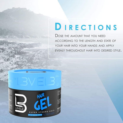 Level 3 Super Strong Hold Hair Gel bottle for professional hair styling