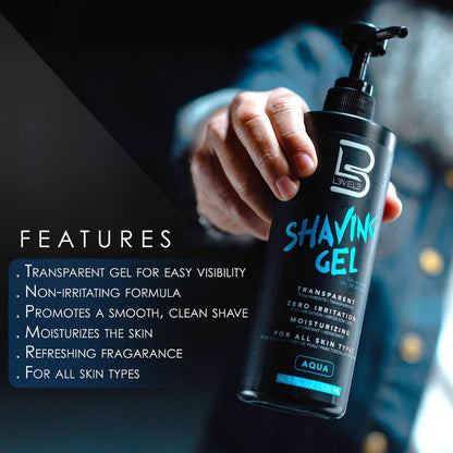 Level 3 Transparent Aqua Shaving Gel bottle for shave and groom care