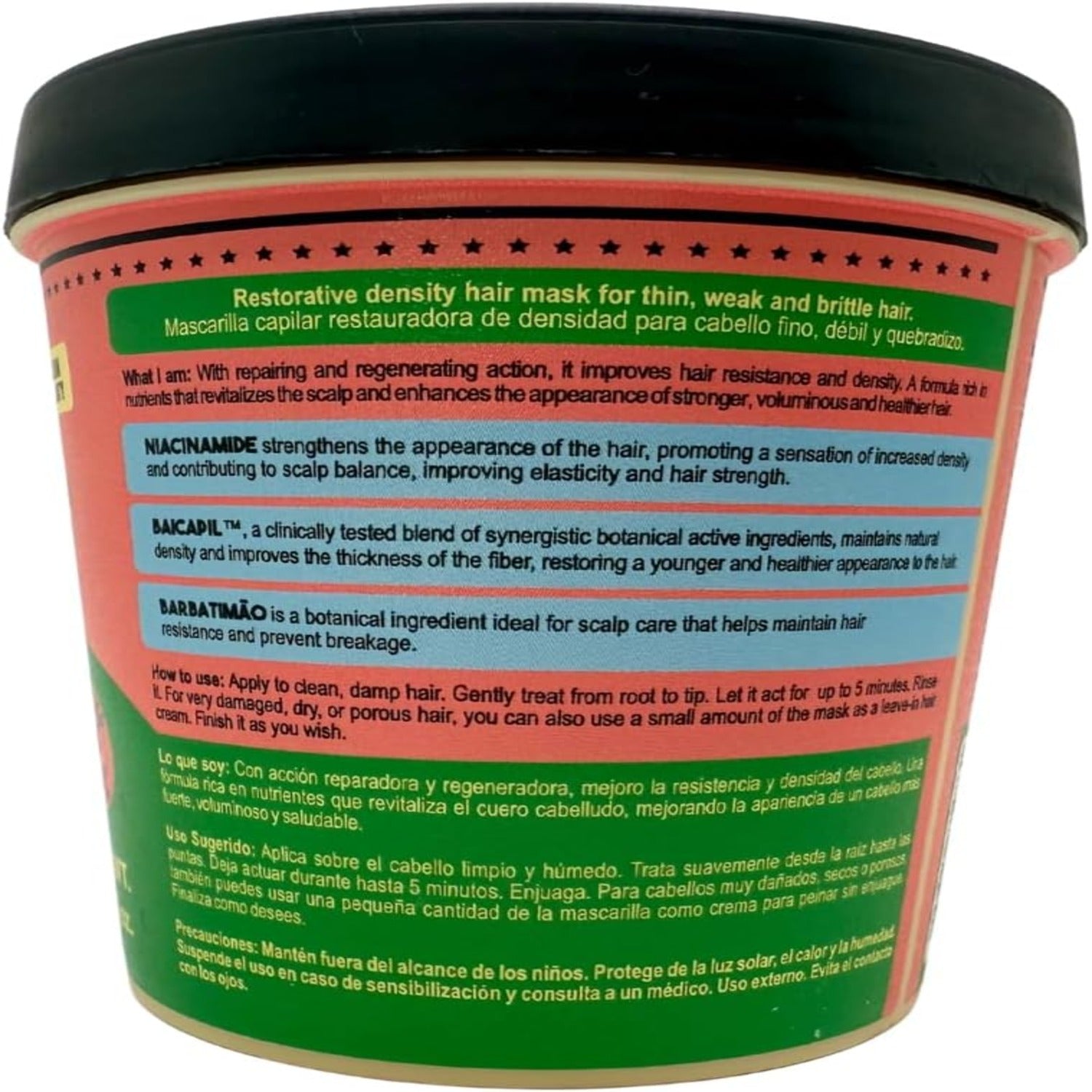 Lola Cosmetics Densidade Density Restoring Mask for hair treatment, showing the product jar with vibrant packaging and label.