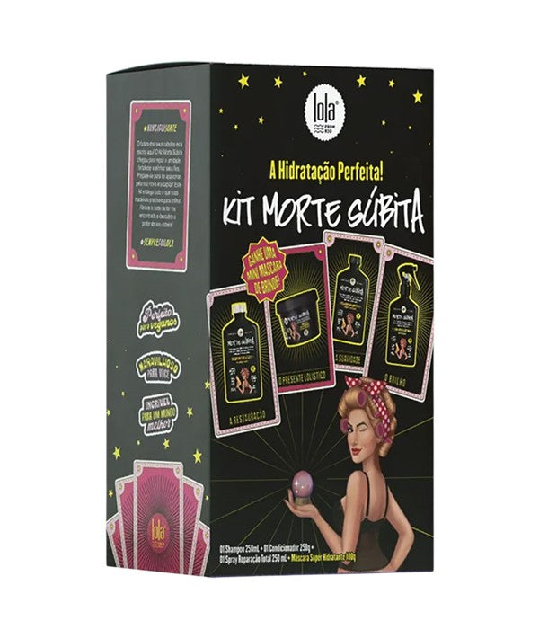 Lola Cosmetics Morte Subita Sudden Death hydration kit with relaxer and texturizer products for hair care.
