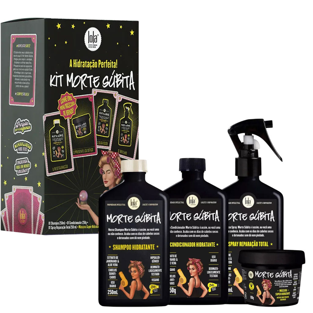 Lola Cosmetics Morte Subita Sudden Death hydration kit with relaxer and texturizer products for healthy, smooth hair.