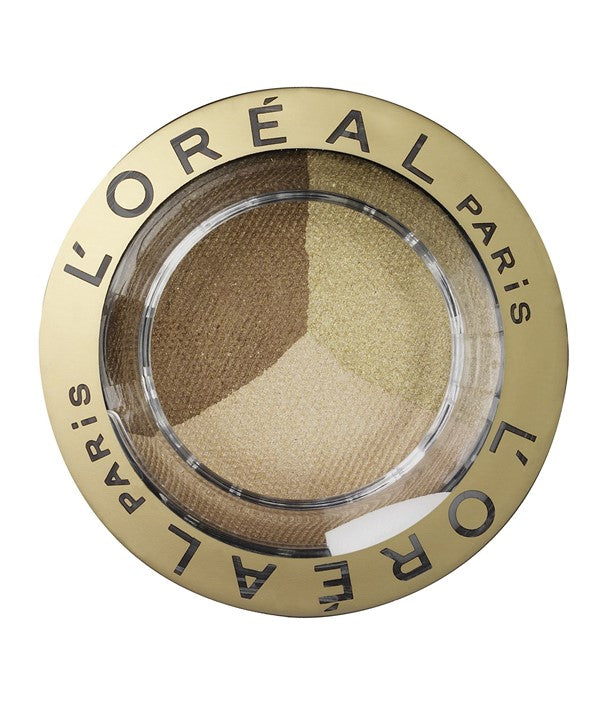 Loreal Color Appeal Trio Pro Eyeshadow in shade 403 Golden Fidelity with three complementary eyeshadow colors on a palette.