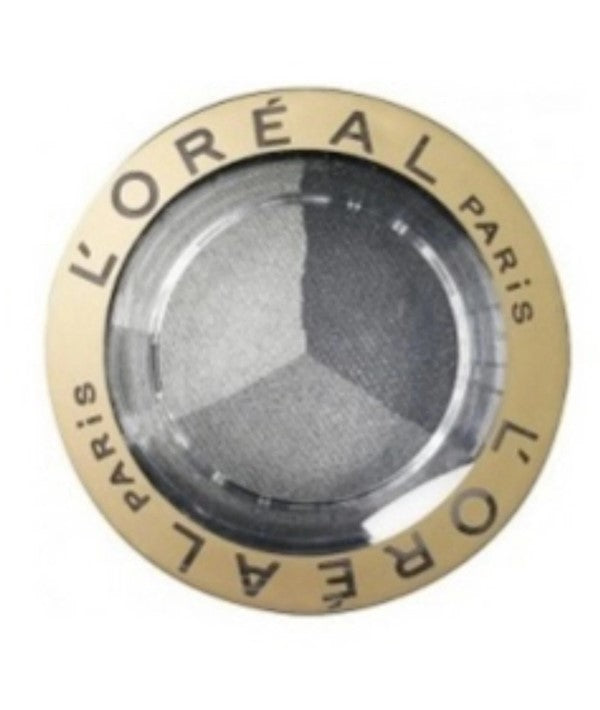 Loreal Color Appeal Trio Pro eyeshadow in 407 Grey Obsession with three shades of grey for eye makeup.