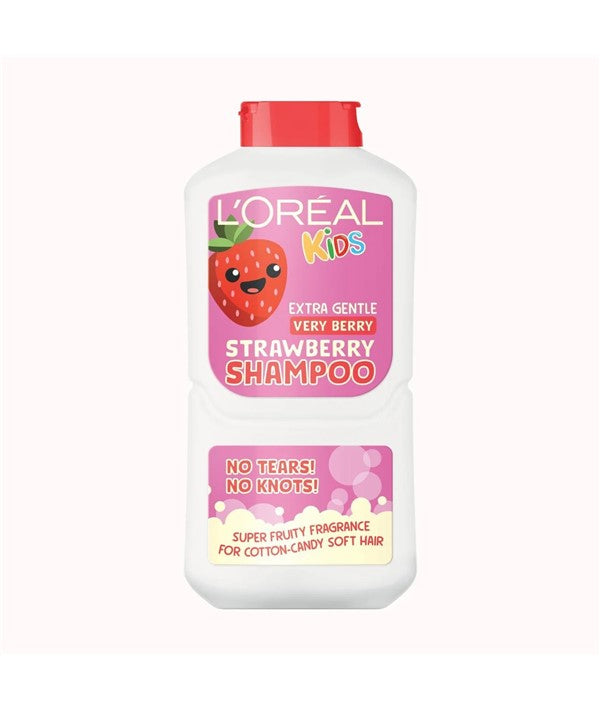 Loreal Kids Extra Gentle Very Berry Strawberry Shampoo bottle with pink and purple packaging, suitable for children.
