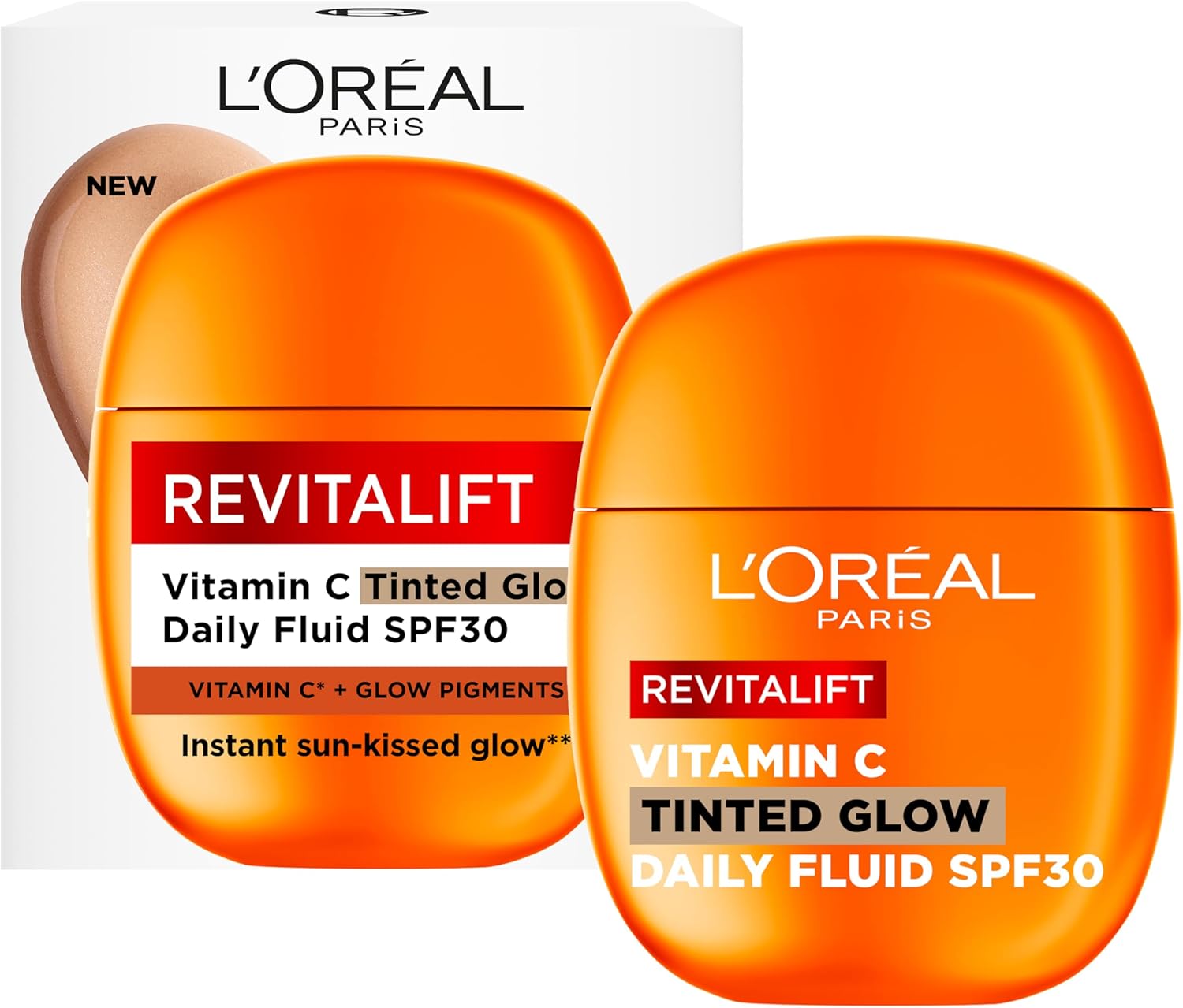 Loreal Revitalift Vitamin C Tinted Glow Daily Moisturizer with SPF 30, 40ml, featuring a luminous tinted formula for glowing skin.