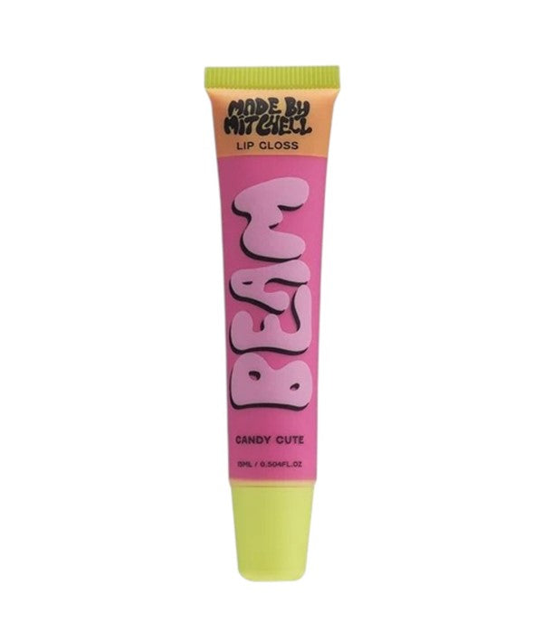 Made By Mitchell Beam Lip Gloss in a sleek tube, showcasing glossy lip makeup with a shiny, reflective finish.
