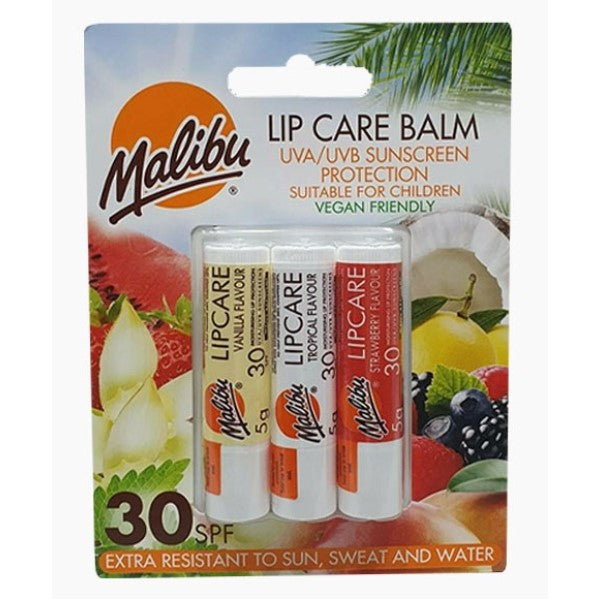 Malibu Lip Care Balm Trio Strawberry Vanilla And Tropical SPF30