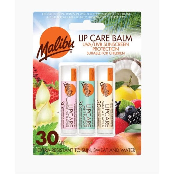 Malibu Lip Care Balm Trio Watermelon Mint And Vanilla SPF30