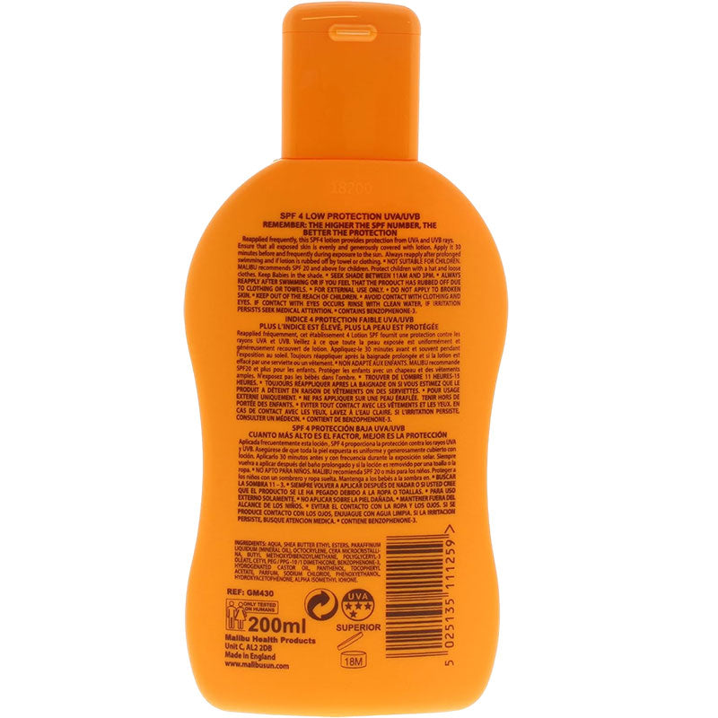 Malibu  Low Protection Water Resistant Lotion 4SPF