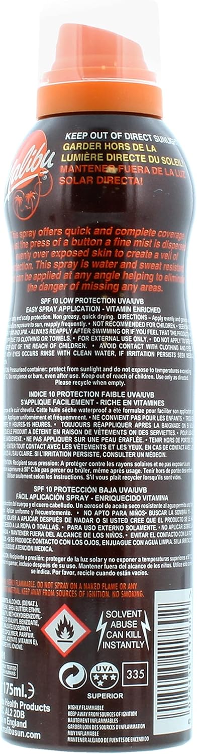 Malibu  Sun SPF 10 Continuous Dry Oil Spray For Tanning With Shea Butter