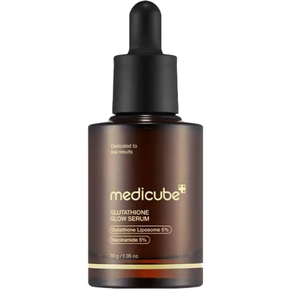 Medicube Glutathione Glow Serum in 30g bottle, featuring clear liquid and minimalist packaging for K-beauty skincare.