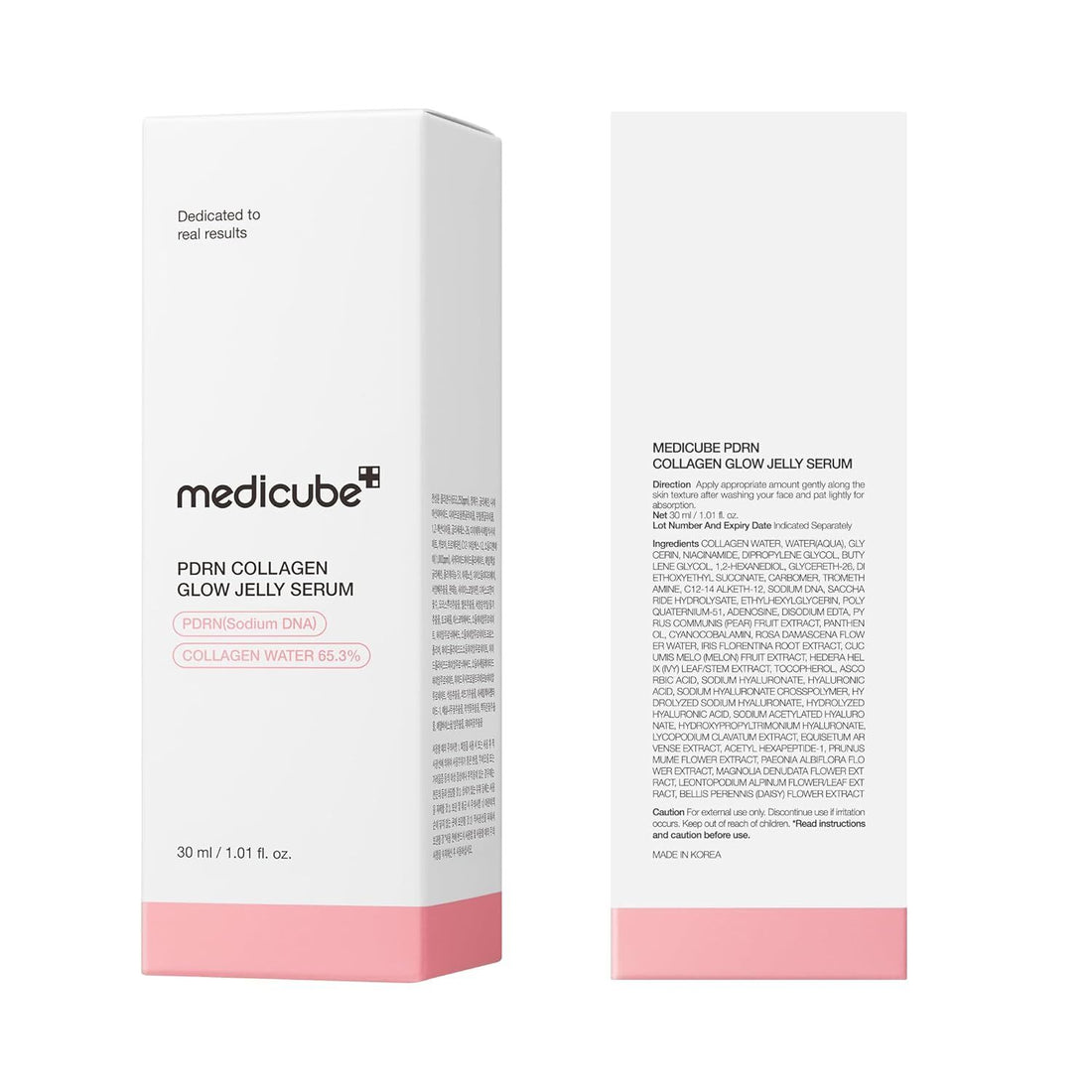 Medicube PDRN Collagen Glow Jelly Serum in 30ml bottle, a K-beauty serum with a clear gel texture for radiant skin.