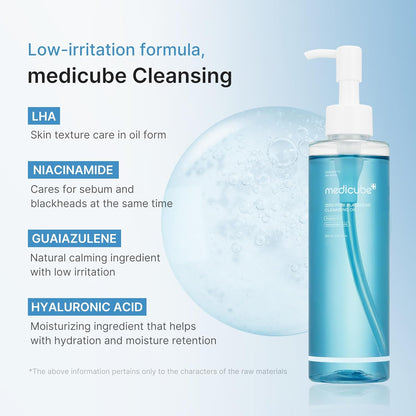 Medicube Zero Pore Blackhead Deep Cleansing Oil bottle, a 205ml K-beauty cleanser for deep pore cleansing and blackhead removal