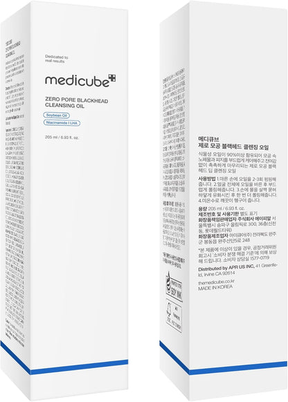 Medicube Zero Pore Blackhead Deep Cleansing Oil bottle, 205ml, K-Beauty cleanser for pore cleansing and blackhead removal