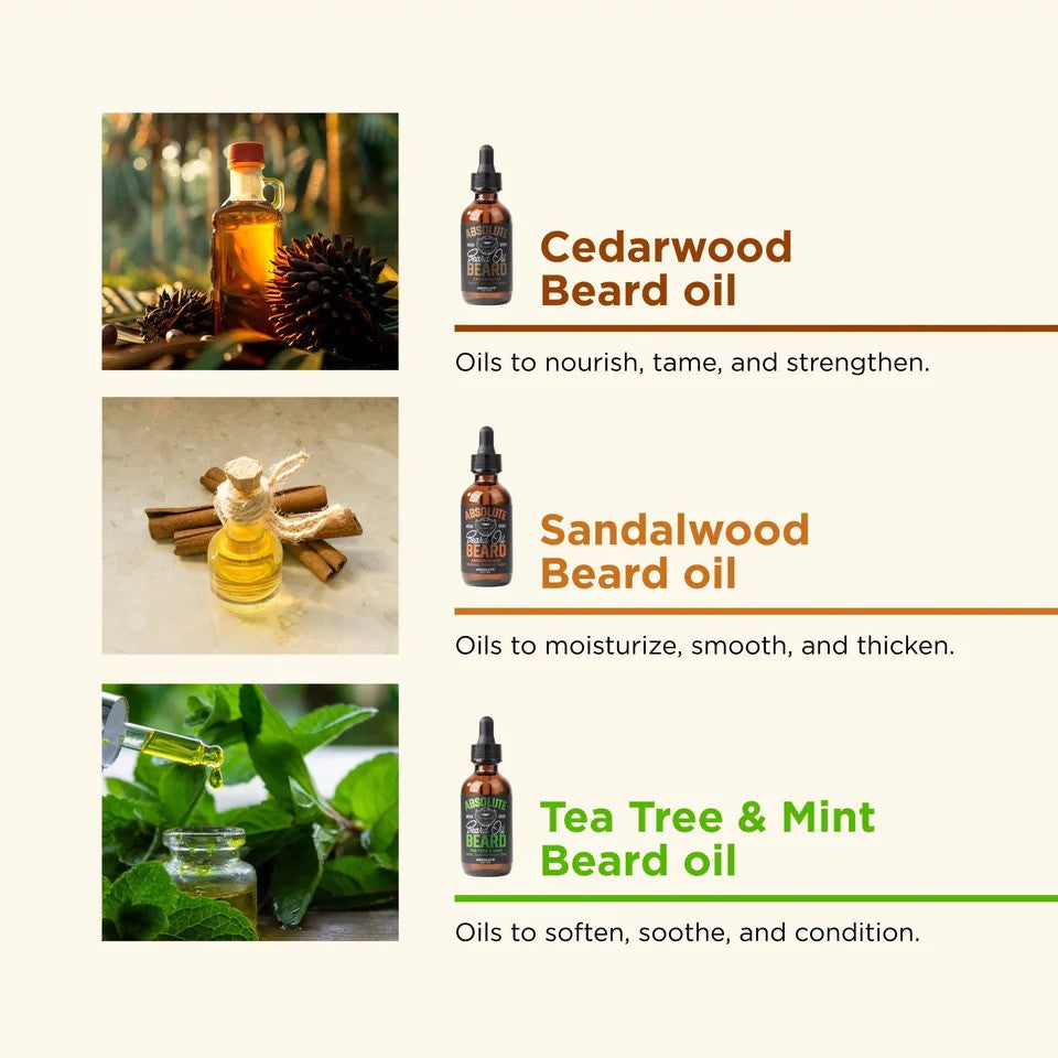 NICKA K NEWYORK Tyche Sandalwood Absolute Beard Oil bottle for shave and groom, 60ml, with a sleek design and label.