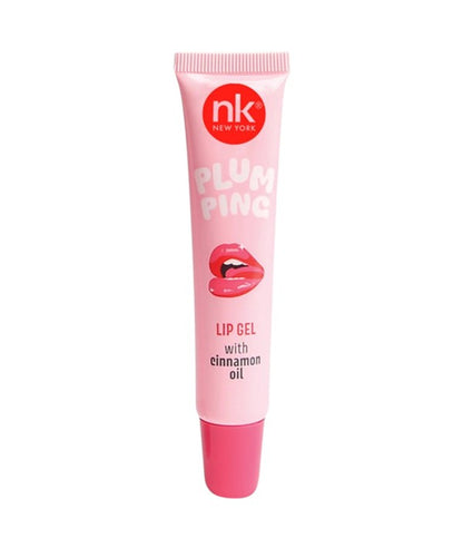 Nicka K New York Plum Ping Lip Gel shown in a sleek tube, designed to hydrate and soothe lips with a vibrant plum shade.
