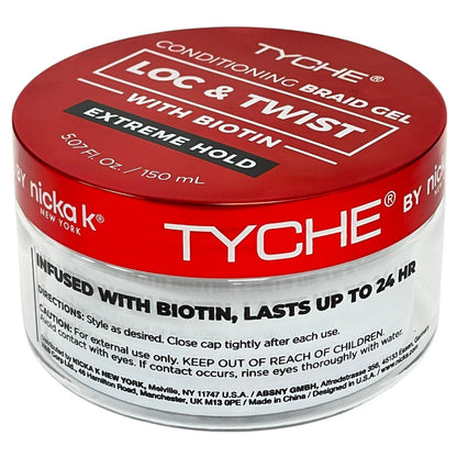 NICKA K NEWYORK Tyche Loc and Twist Braid Gel, biotin-infused, extreme hold conditioning styling gel for braids and locs.
