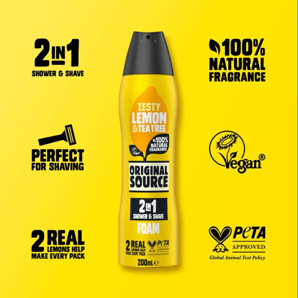 Original Source Zesty Lemon And Tea Tree 2 In 1 Shower And Shave Foam