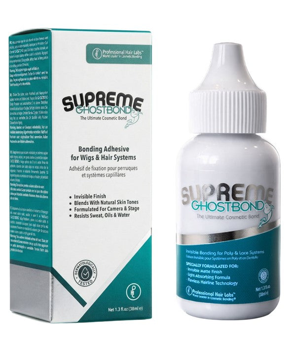 Clear adhesive hair bond tube from Professional Hair Labs Ghost Bond Supreme for secure wig and lace front attachment.