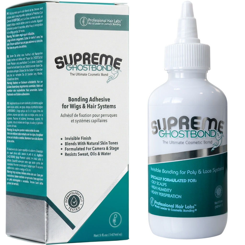 Professional Hair Labs Ghost Bond Supreme hair adhesive bond in a tube, used for secure wig and lace front attachment.