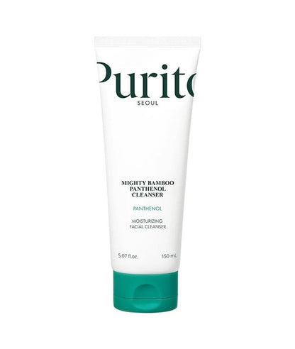Purito Seoul Mighty Bamboo Panthenol Facial Cleanser bottle, 150ml, K-beauty skincare product for gentle cleansing and hydration.