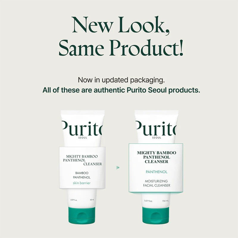 Purito Seoul Mighty Bamboo Panthenol Facial Cleanser in a 150ml bottle, showcasing the K-beauty cleanser with bamboo and panthenol ingredients.