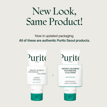 Purito Seoul Mighty Bamboo Panthenol Facial Cleanser in a 150ml bottle, showcasing the K-beauty cleanser with bamboo and panthenol ingredients.