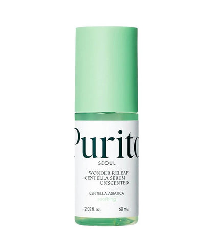 Purito Seoul Wonder Releaf Centella Serum Unscented in 60ml bottle, a K-beauty skincare serum with soothing centella extract.