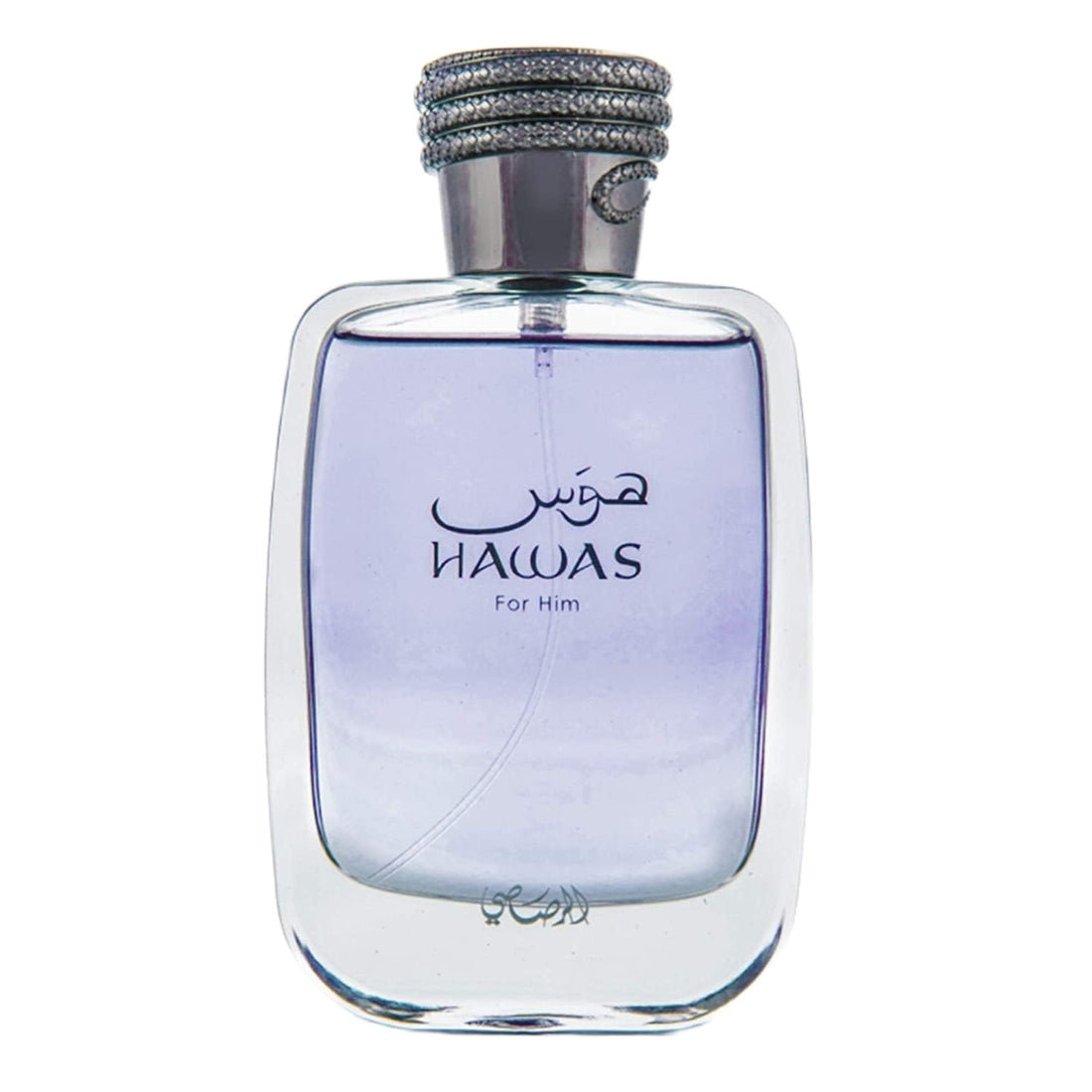 Rasasi Hawas For Him Eau De Parfum bottle with sleek design and logo, showcasing the fragrance for men.