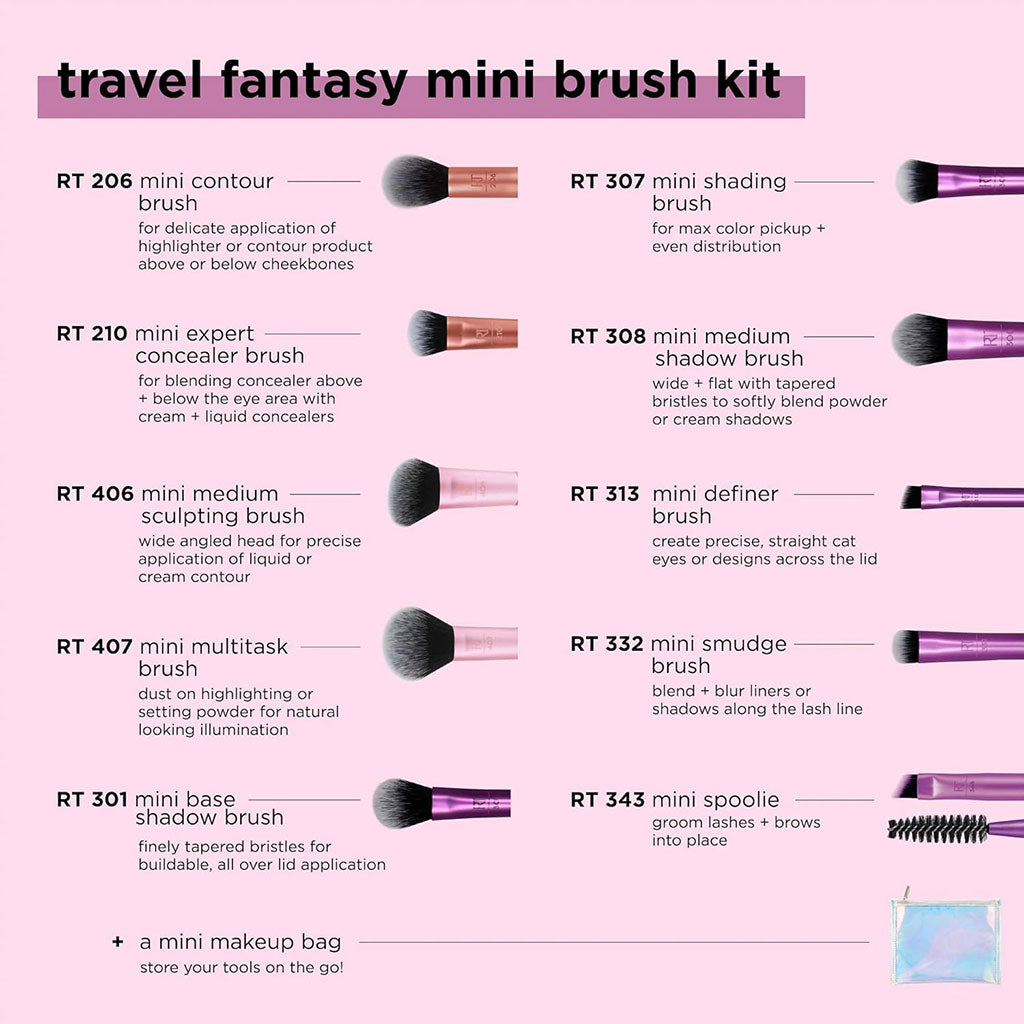 Real Techniques Travel Fantasy 10 In 1 Mini Brush Kit