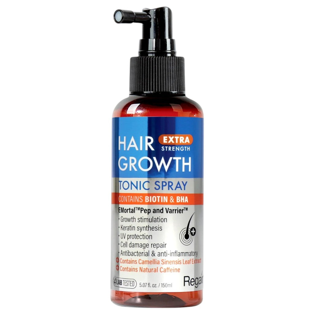 NICKA K NEWYORK Regain Hair Growth Tonic Spray Extra Strength bottle and spray nozzle for hair treatment.