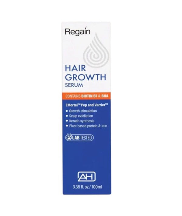 NICKA K NEWYORK Regain Hair Growth Serum in a 100ml bottle, a hair treatment for promoting thicker, healthier hair.